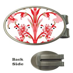 A Design Of A Red Flower On A White Background Money Clips (oval) 