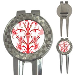 A Design Of A Red Flower On A White Background 3-in-1 Golf Divots