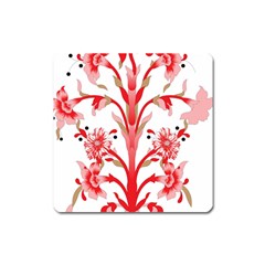 A Design Of A Red Flower On A White Background Square Magnet