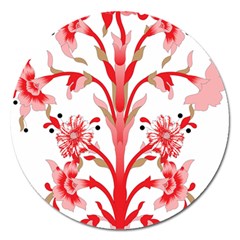 A Design Of A Red Flower On A White Background Magnet 5  (round)