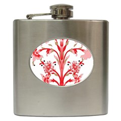 A Design Of A Red Flower On A White Background Hip Flask (6 Oz)