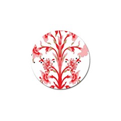 A Design Of A Red Flower On A White Background Golf Ball Marker