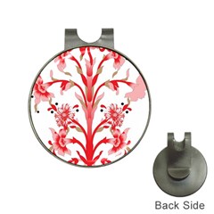 A Design Of A Red Flower On A White Background Hat Clips With Golf Markers