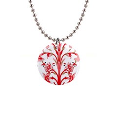 A Design Of A Red Flower On A White Background 1  Button Necklace