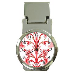 A Design Of A Red Flower On A White Background Money Clip Watches