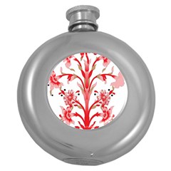 A Design Of A Red Flower On A White Background Round Hip Flask (5 Oz)