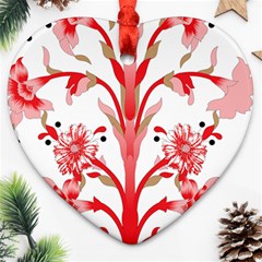 A Design Of A Red Flower On A White Background Heart Ornament (two Sides)