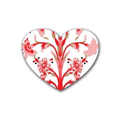 A Design Of A Red Flower On A White Background Rubber Heart Coaster (4 Pack)