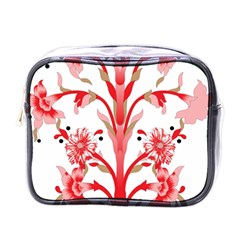 A Design Of A Red Flower On A White Background Mini Toiletries Bag (one Side)