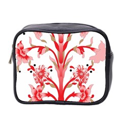 A Design Of A Red Flower On A White Background Mini Toiletries Bag (two Sides)