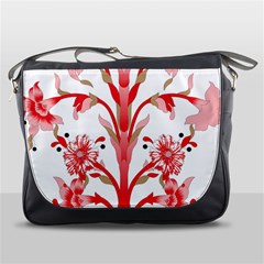 A Design Of A Red Flower On A White Background Messenger Bag