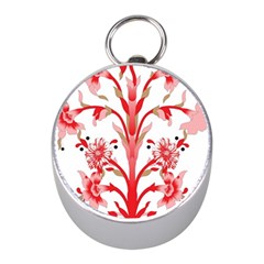 A Design Of A Red Flower On A White Background Mini Silver Compasses