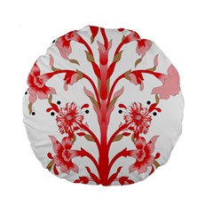 A Design Of A Red Flower On A White Background Standard 15  Premium Flano Round Cushions