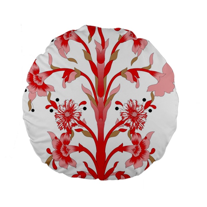 A Design Of A Red Flower On A White Background Standard 15  Premium Flano Round Cushions