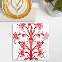 A Design Of A Red Flower On A White Background Uv Print Square Tile Coaster 