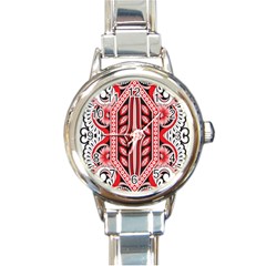 A Design Of A Red And White Pattern Round Italian Charm Watch