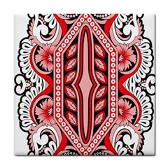 A Design Of A Red And White Pattern Tile Coaster