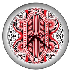 A Design Of A Red And White Pattern Wall Clock (silver)