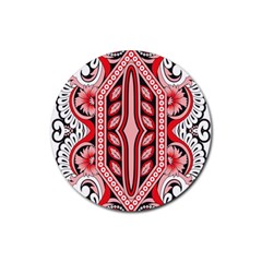 A Design Of A Red And White Pattern Rubber Coaster (round)