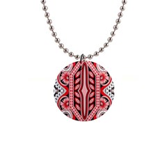 A Design Of A Red And White Pattern 1  Button Necklace