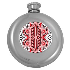 A Design Of A Red And White Pattern Round Hip Flask (5 Oz)