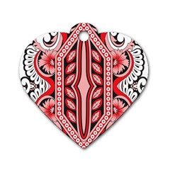 A Design Of A Red And White Pattern Dog Tag Heart (one Side)