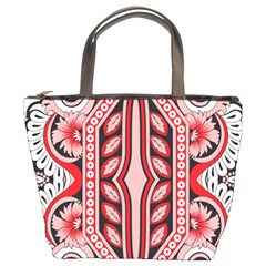 A Design Of A Red And White Pattern Bucket Bag