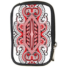 A Design Of A Red And White Pattern Compact Camera Leather Case