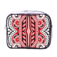 A Design Of A Red And White Pattern Mini Toiletries Bag (one Side)