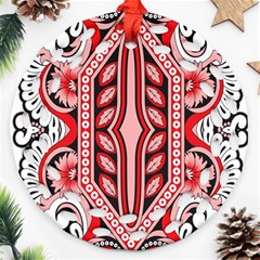 A Design Of A Red And White Pattern Round Filigree Ornament (two Sides)