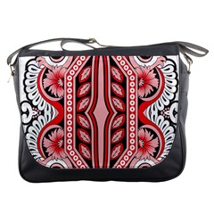 A Design Of A Red And White Pattern Messenger Bag