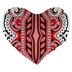 A Design Of A Red And White Pattern Large 19  Premium Heart Shape Cushions by catchydesignhill