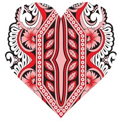 A Design Of A Red And White Pattern Wooden Puzzle Heart