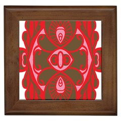 A Red And Brown Design On A White Background Framed Tile