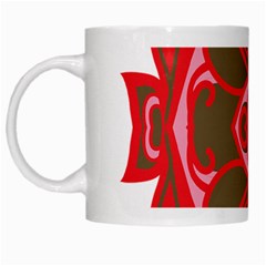 A Red And Brown Design On A White Background White Mug