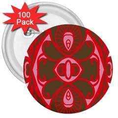 A Red And Brown Design On A White Background 3  Buttons (100 Pack) 