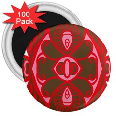 A Red And Brown Design On A White Background 3  Magnets (100 Pack)