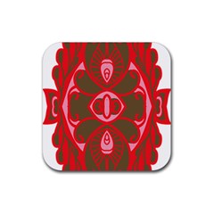 A Red And Brown Design On A White Background Rubber Coaster (square)