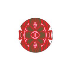 A Red And Brown Design On A White Background Golf Ball Marker