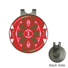 A Red And Brown Design On A White Background Hat Clips With Golf Markers