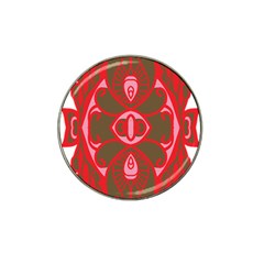 A Red And Brown Design On A White Background Hat Clip Ball Marker