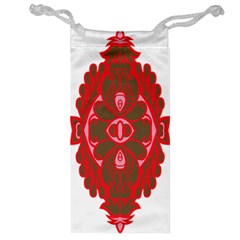 A Red And Brown Design On A White Background Jewelry Bag