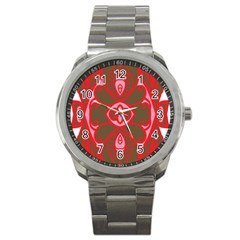 A Red And Brown Design On A White Background Sport Metal Watch