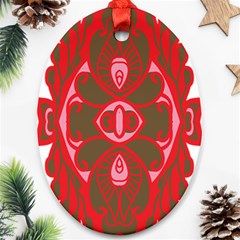 A Red And Brown Design On A White Background Oval Ornament (two Sides)