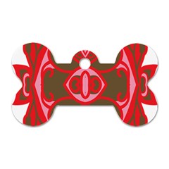 A Red And Brown Design On A White Background Dog Tag Bone (one Side)