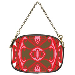 A Red And Brown Design On A White Background Chain Purse (two Sides)