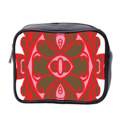 A Red And Brown Design On A White Background Mini Toiletries Bag (two Sides)