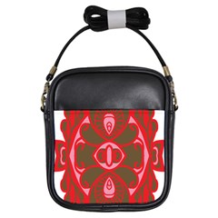 A Red And Brown Design On A White Background Girls Sling Bag