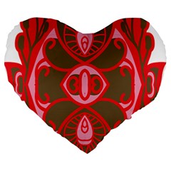 A Red And Brown Design On A White Background Large 19  Premium Heart Shape Cushions by catchydesignhill