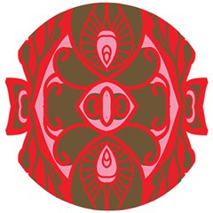 A Red And Brown Design On A White Background Wooden Puzzle Round